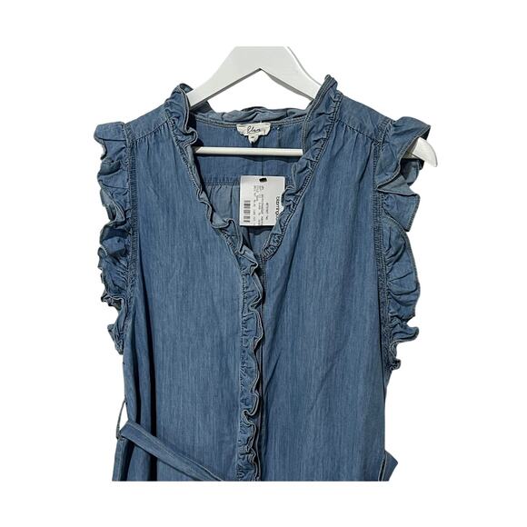 ELAN INTERNATIONAL WOMENS MEDIUM COTTON MINI DRESS RUFFLE SLEEVE W/BELT BLUE NEW - Picture 7 of 13